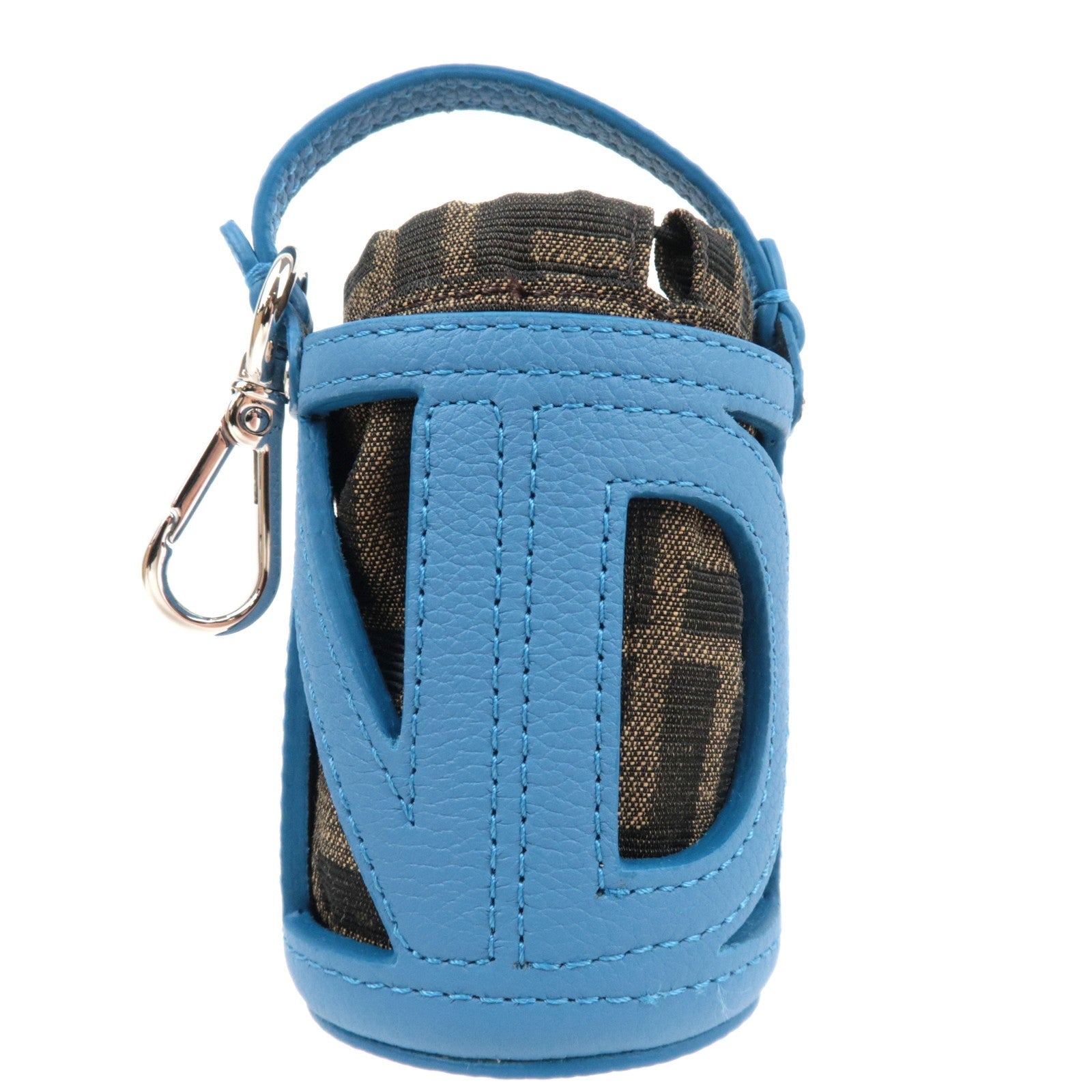 FENDI Zucca Bucket Shape Bag Charm Leather Canvas Blue 7AS158 *Box, Dust bag78452