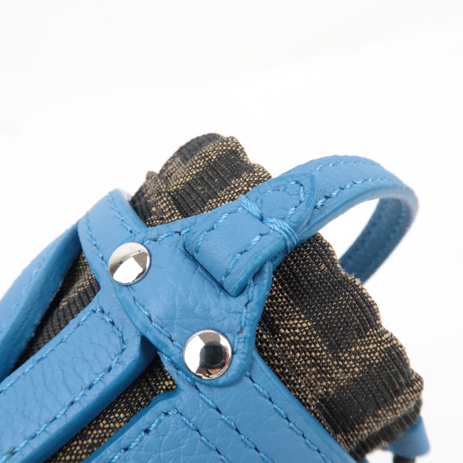 FENDI Zucca Bucket Shape Bag Charm Leather Canvas Blue 7AS158 *Box, Dust bag