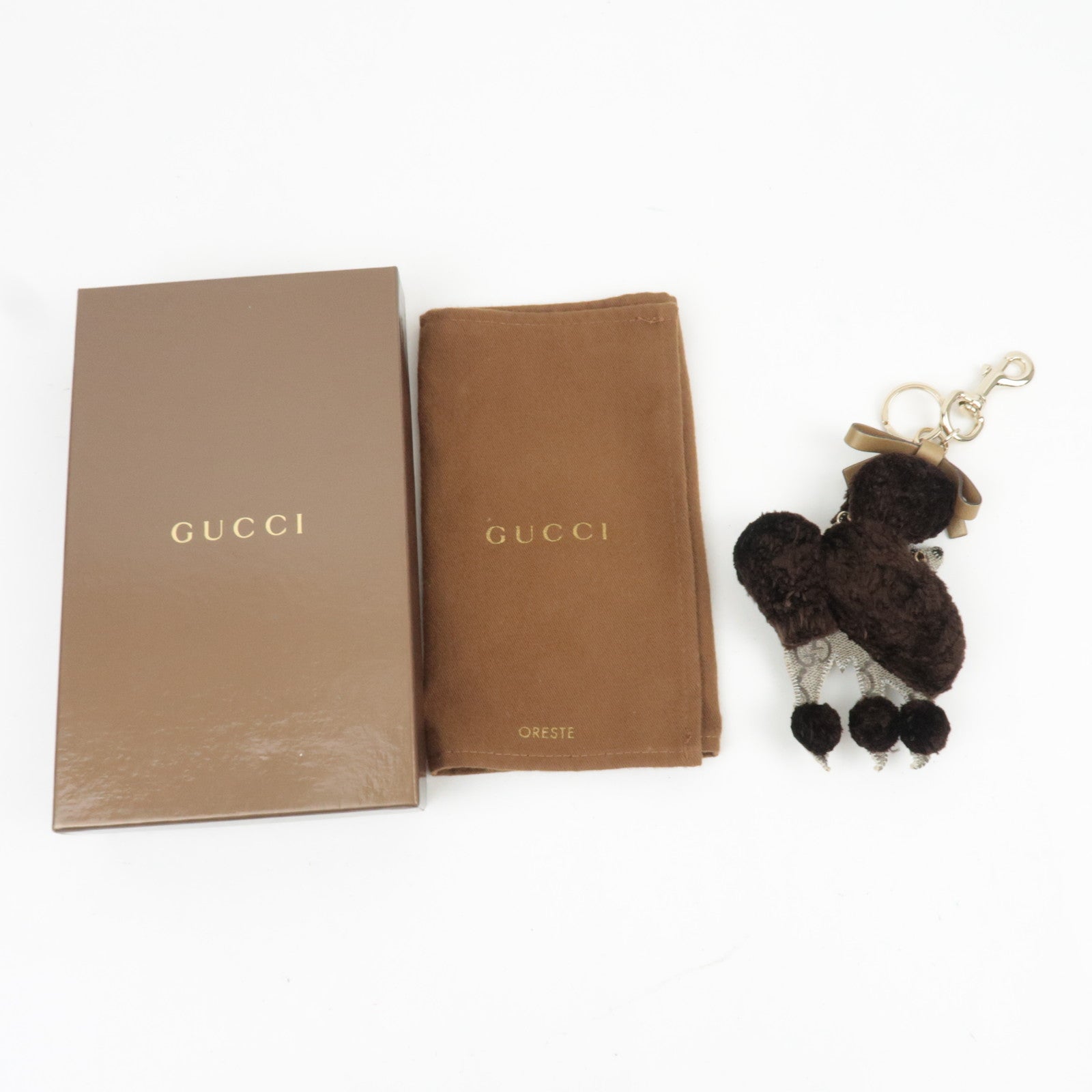 GUCCI GG Supreme GUCCIOLI Poodle Lulu Bag Charm GG Supreme Fur Brown *Box