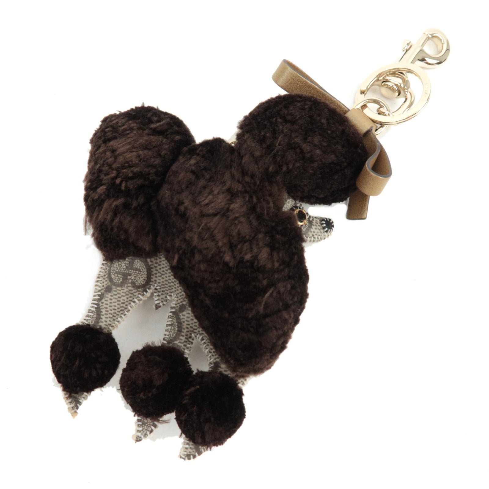 GUCCI GG Supreme GUCCIOLI Poodle Lulu Bag Charm GG Supreme Fur Brown *Box78509