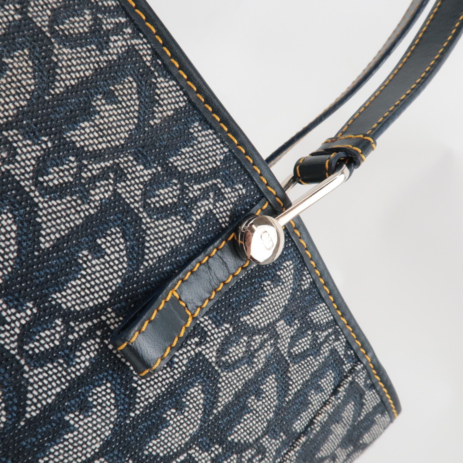 Christian Dior Trotter Tote Bag Canvas Leather Navy