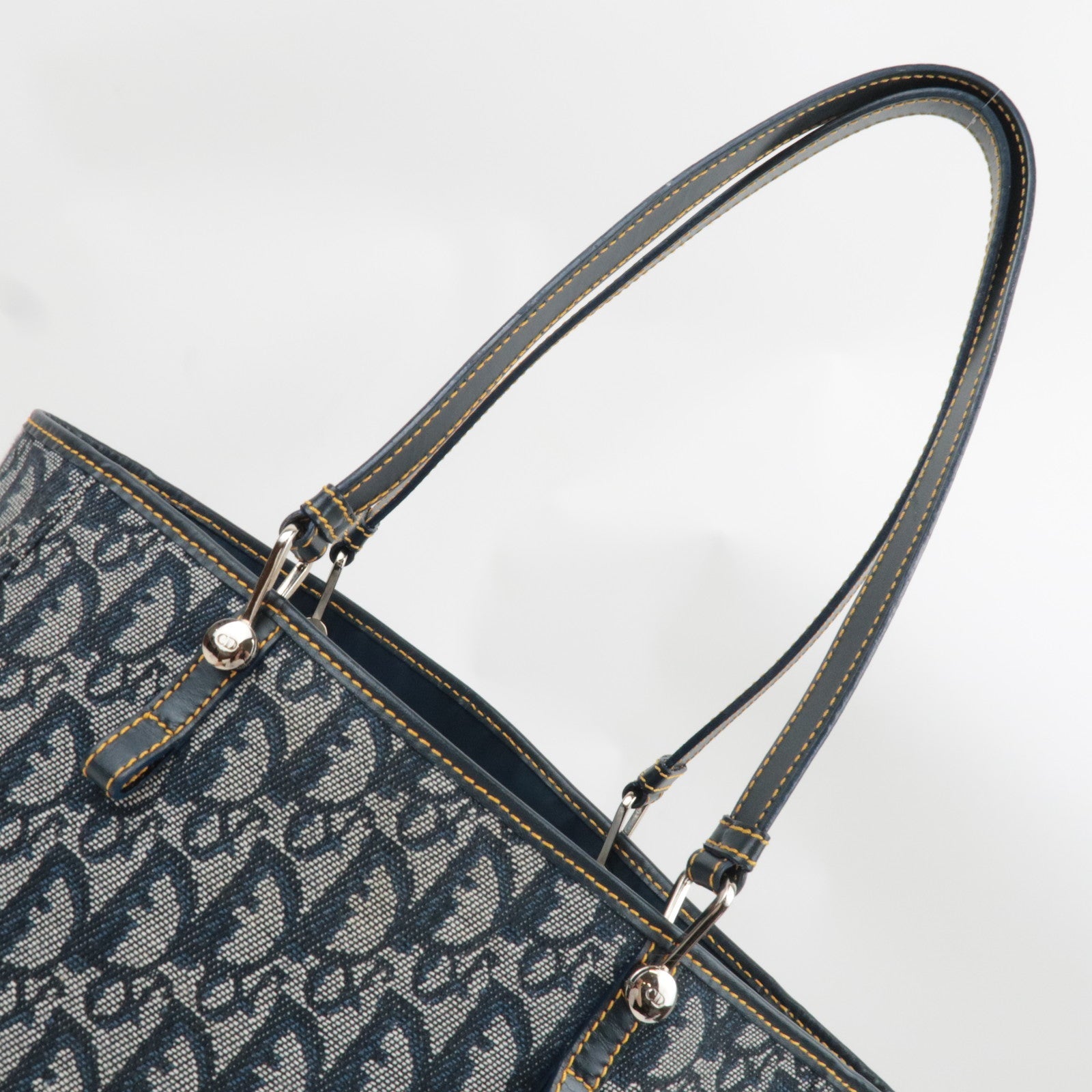 Christian Dior Trotter Tote Bag Canvas Leather Navy