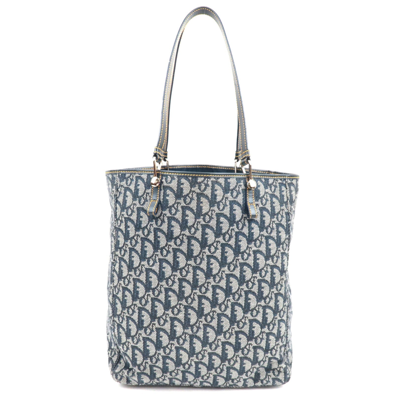 Christian Dior Trotter Tote Bag Canvas Leather Navy78524