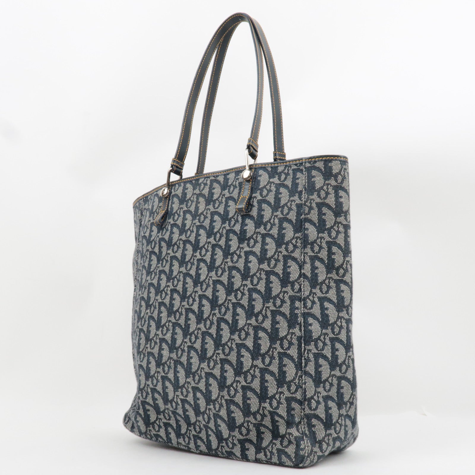 Christian Dior Trotter Tote Bag Canvas Leather Navy