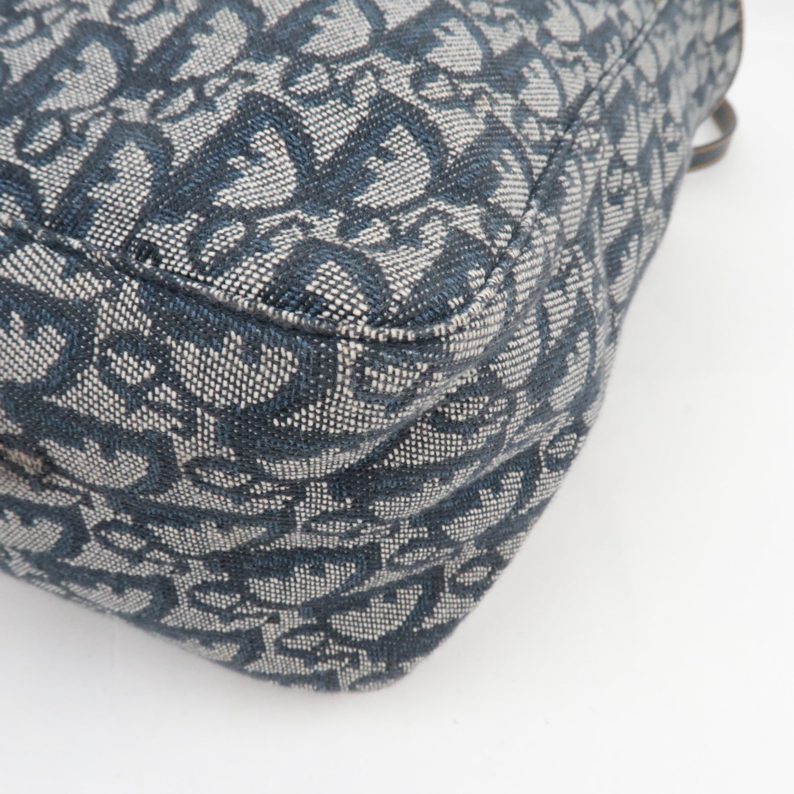 Christian Dior Trotter Tote Bag Canvas Leather Navy