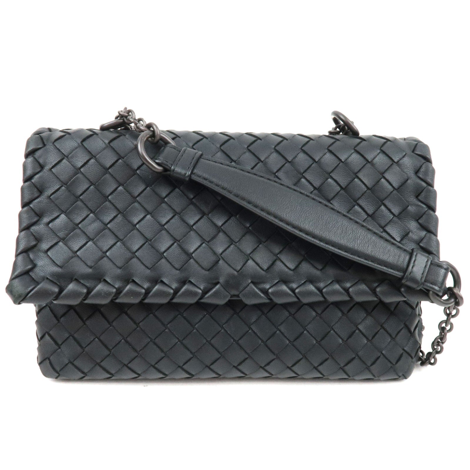 BOTTEGA VENETA Intrecciato Baby Olympia Chain Shoulder Bag Leather Black Black HDW 40573978538