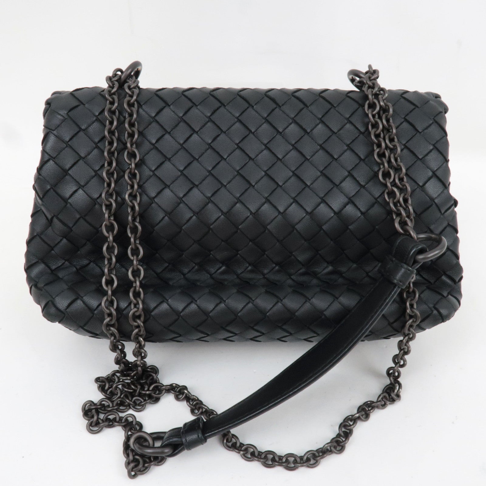 BOTTEGA VENETA Intrecciato Baby Olympia Chain Shoulder Bag Leather Black HDW 405739