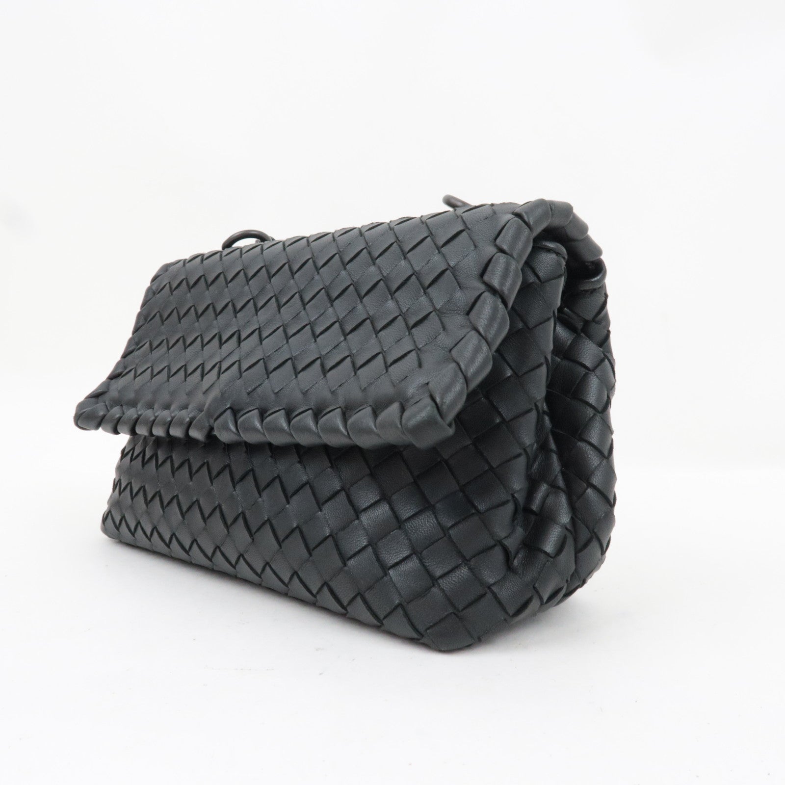 BOTTEGA VENETA Intrecciato Baby Olympia Chain Shoulder Bag Leather Black HDW 405739