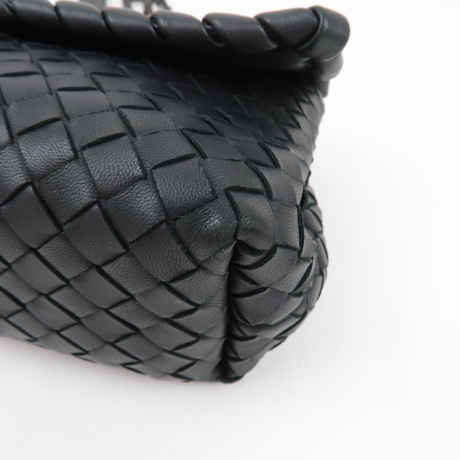 BOTTEGA VENETA Intrecciato Baby Olympia Chain Shoulder Bag Leather Black HDW 405739