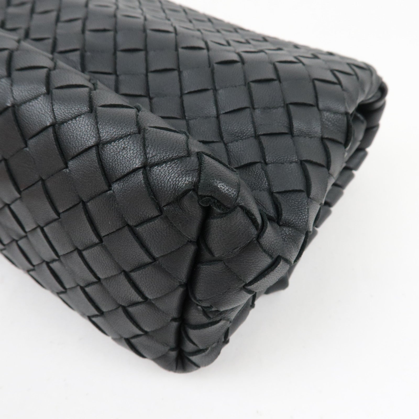 BOTTEGA VENETA Intrecciato Baby Olympia Chain Shoulder Bag Leather Black HDW 405739