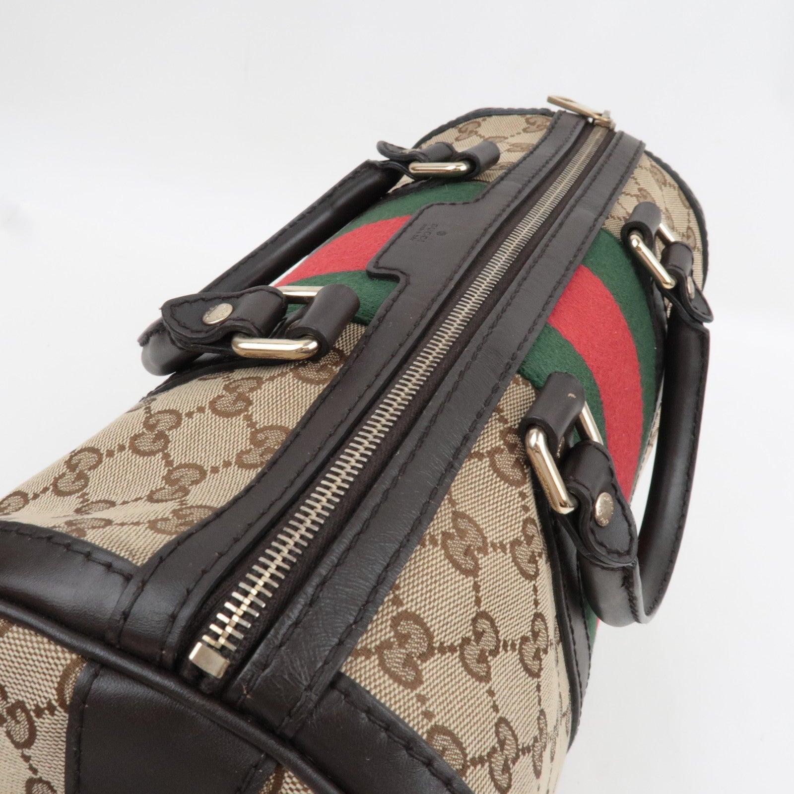 GUCCI Sherry Boston Bag GG Canvas Leather Beige Brown 247205 *Strap