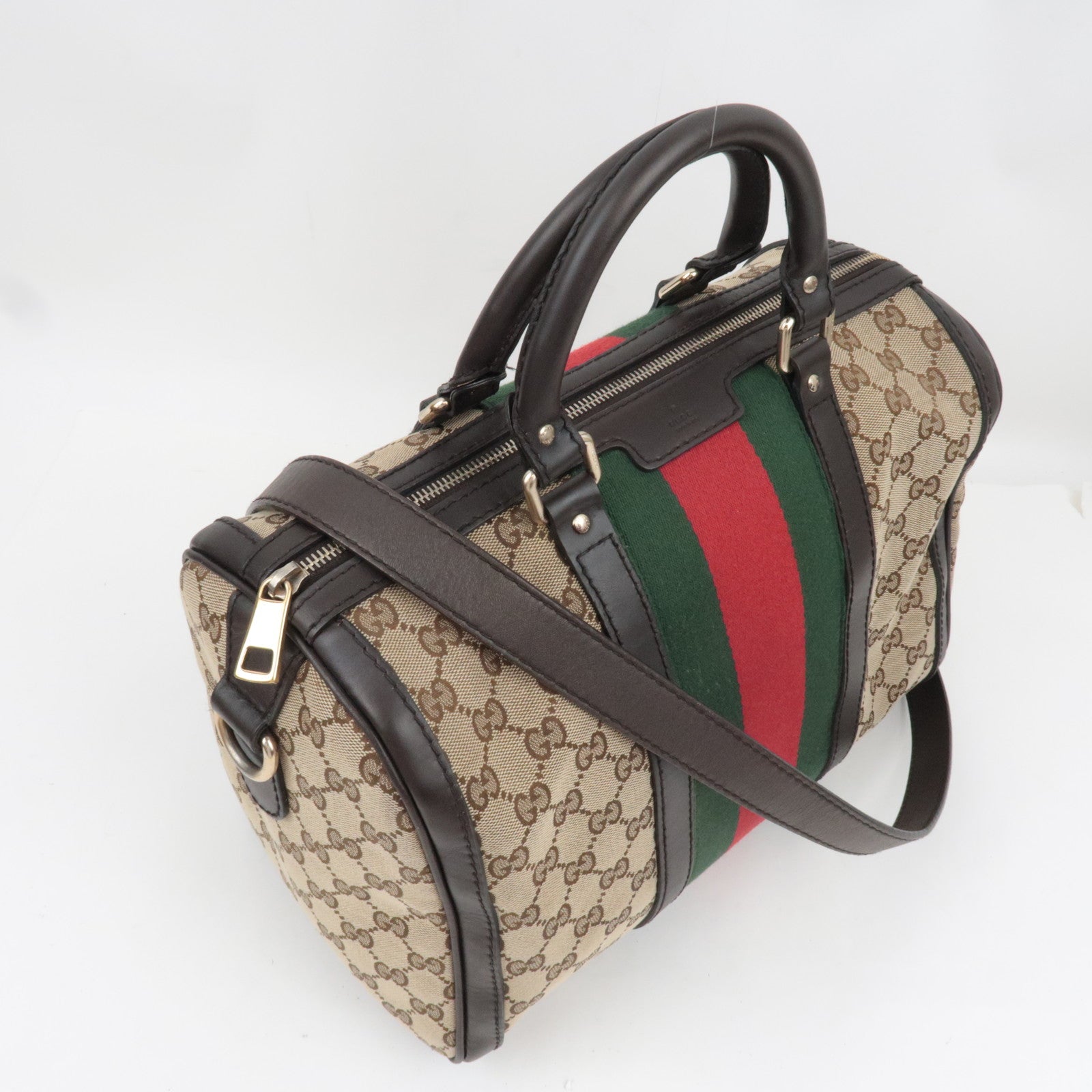 GUCCI Sherry Boston Bag GG Canvas Leather Beige Brown 247205 *Strap