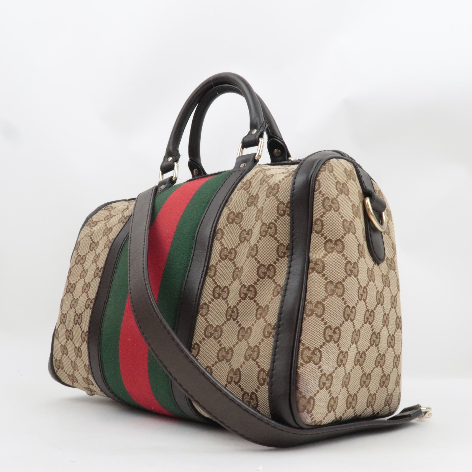 GUCCI Sherry Boston Bag GG Canvas Leather Beige Brown 247205 *Strap
