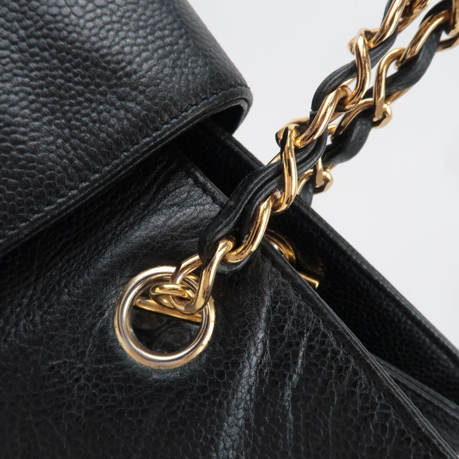 CHANEL Supermodel Medium Chain Tote Bag Caviar Skin Black Gold HDW 4676511