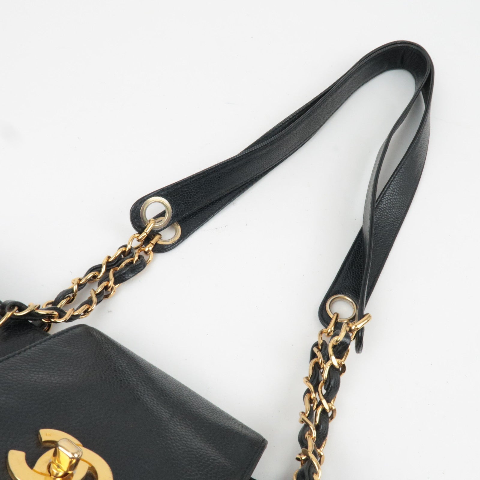 CHANEL Supermodel Medium Chain Tote Bag Caviar Skin Black Gold HDW 4676511
