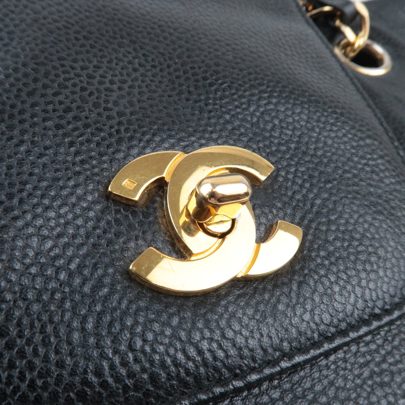 CHANEL Supermodel Medium Chain Tote Bag Caviar Skin Black Gold HDW 4676511