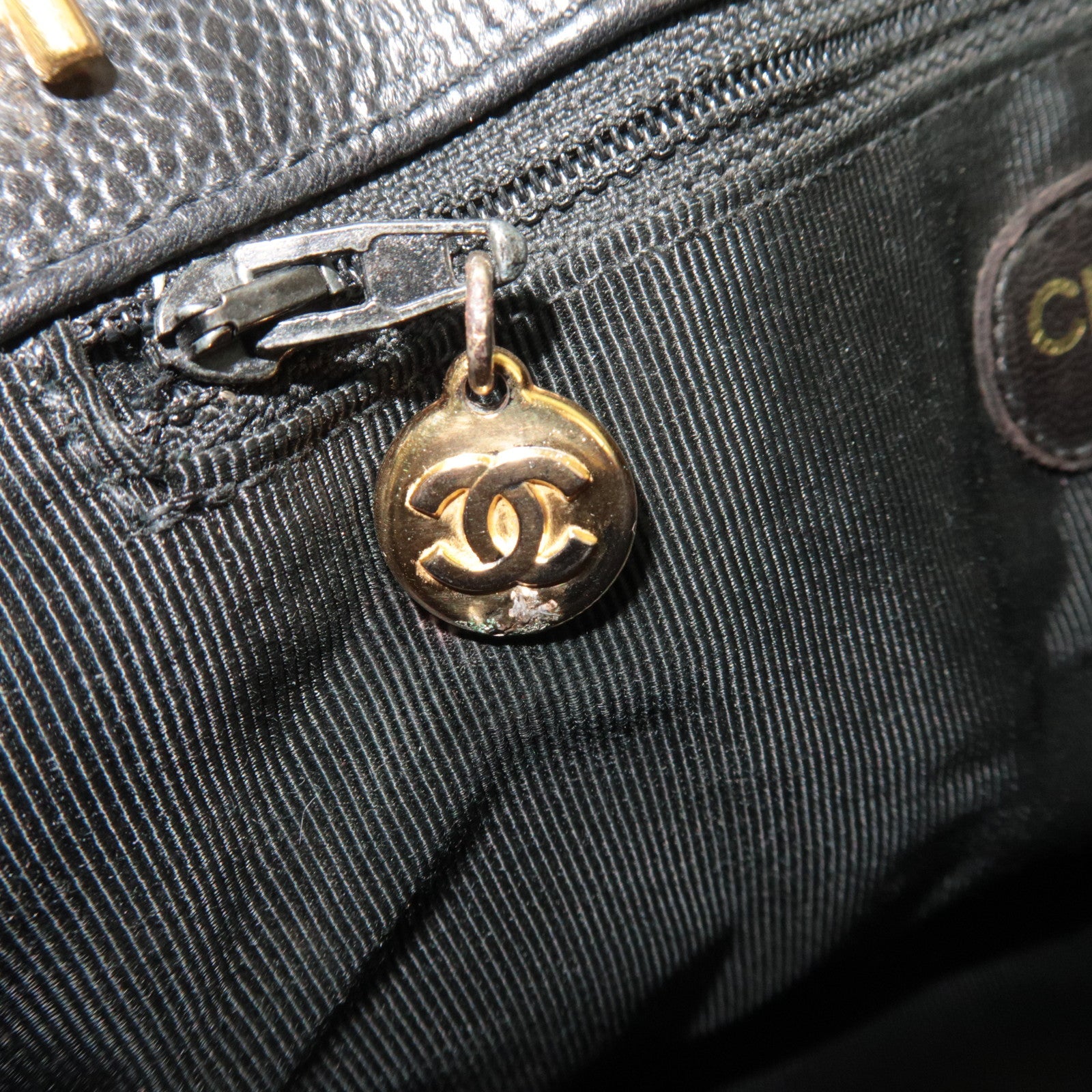 CHANEL Supermodel Medium Chain Tote Bag Caviar Skin Black Gold HDW 4676511