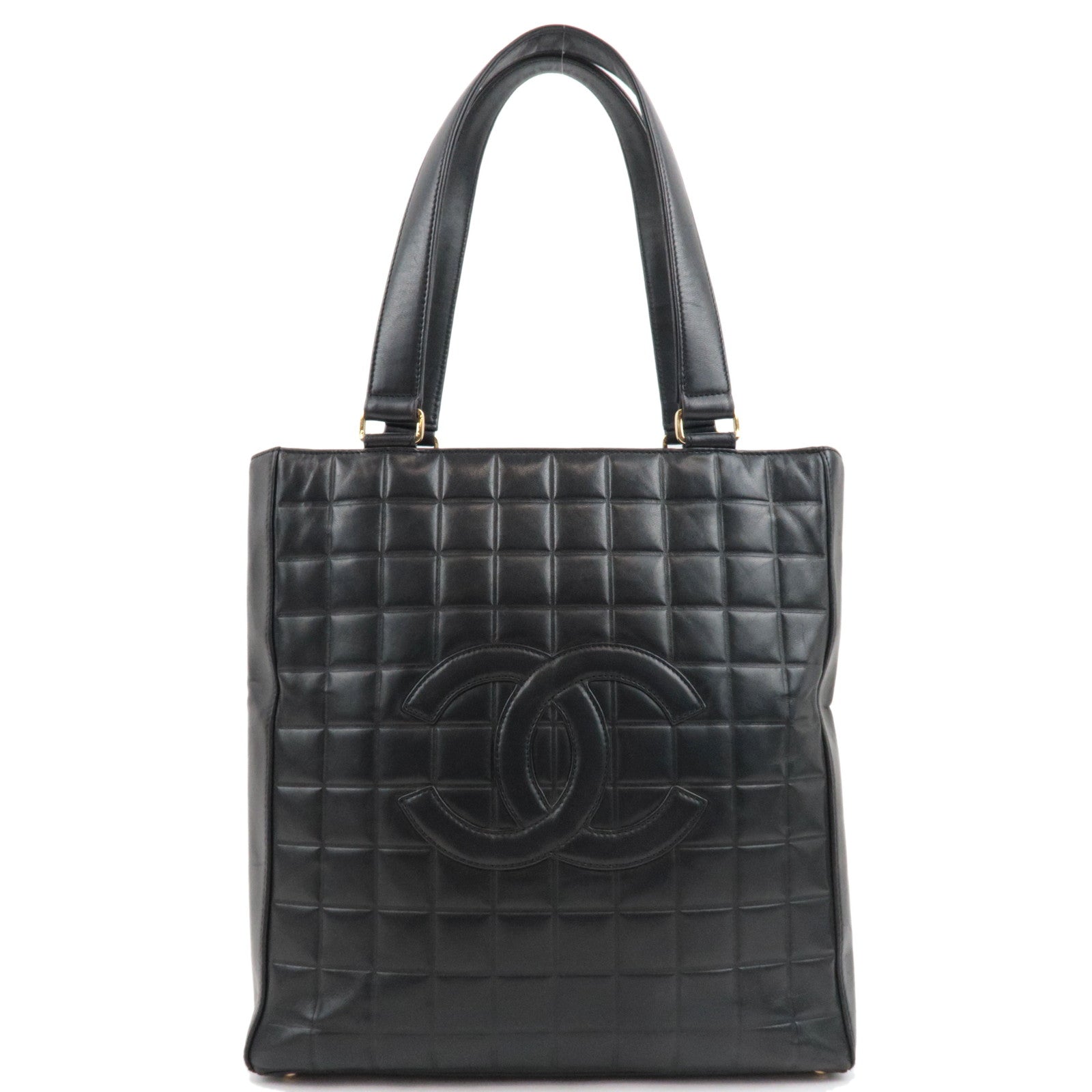 CHANEL Chocolate Bar Tote Bag Vertical Lambskin Black Gold HDW 6915147 78709