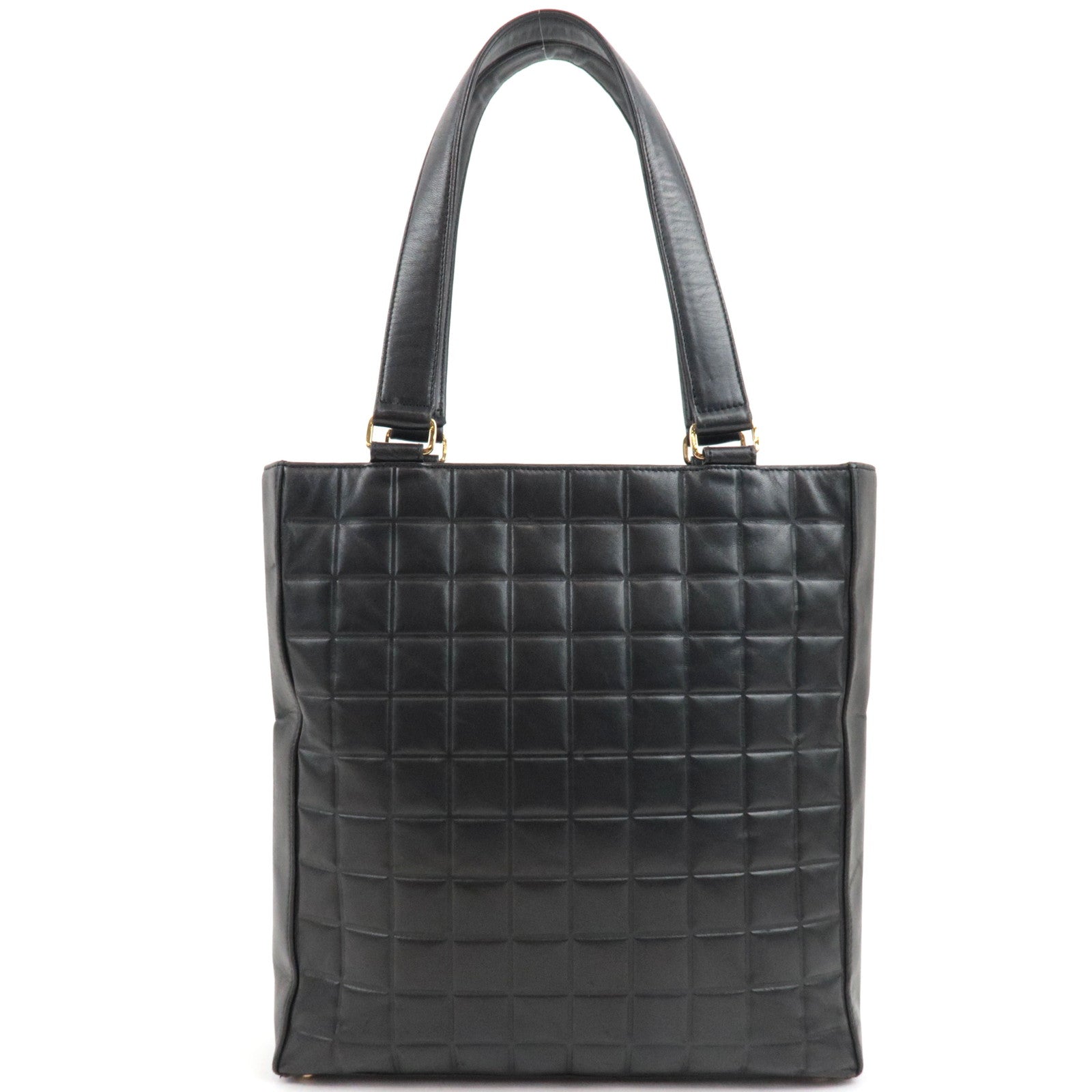 CHANEL Chocolate Bar Tote Bag Vertical Lambskin Black Gold HDW 6915147