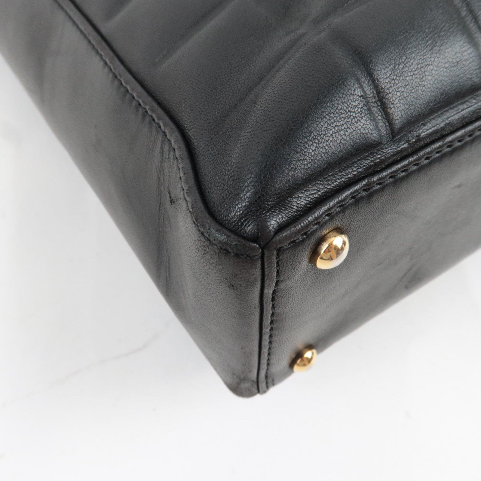 CHANEL Chocolate Bar Tote Bag Vertical Lambskin Black Gold HDW 6915147