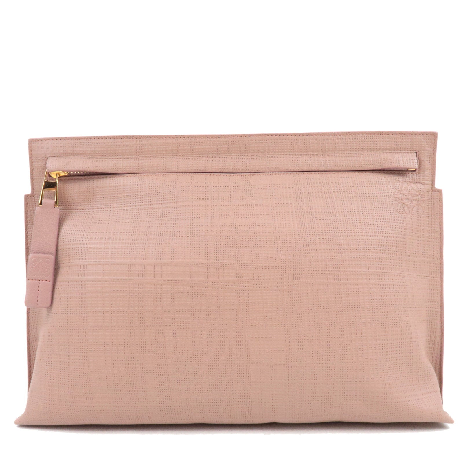 LOEWE T Pouch Clutch Bag Leather Pink Beige *Dust bag78715