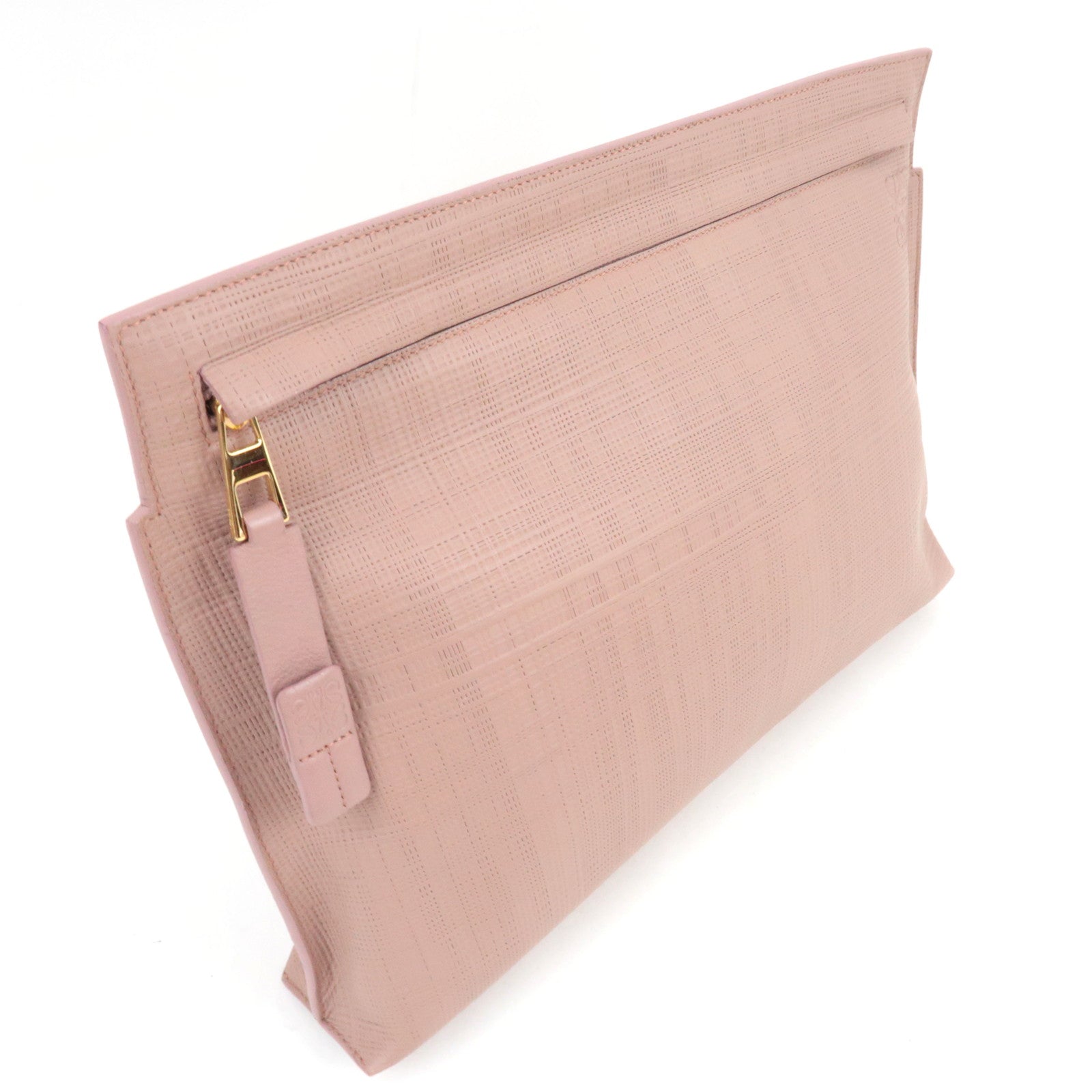 LOEWE T Pouch Clutch Bag Leather Pink Beige *Dust bag