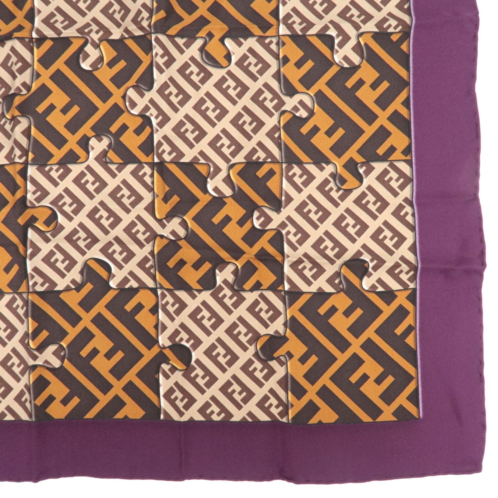FENDI Zucca Zucchino Puzzle Print Scarf 100% Silk Brown Beige *Paper case