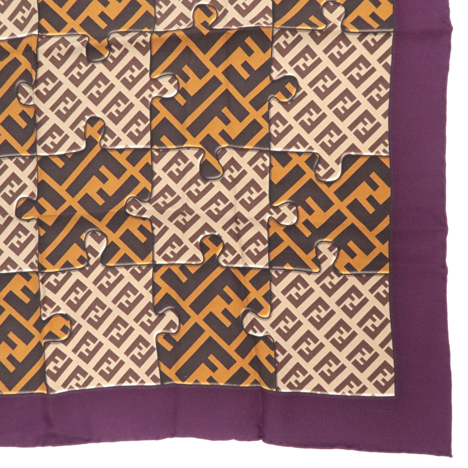 FENDI Zucca Zucchino Puzzle Print Scarf 100% Silk Brown Beige *Paper case