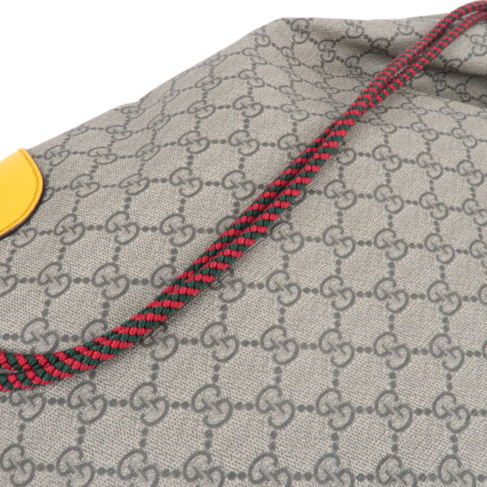 GUCCI GG Supreme Drawstring Backpack Leather Nylon Beige Brown Yellow 473872