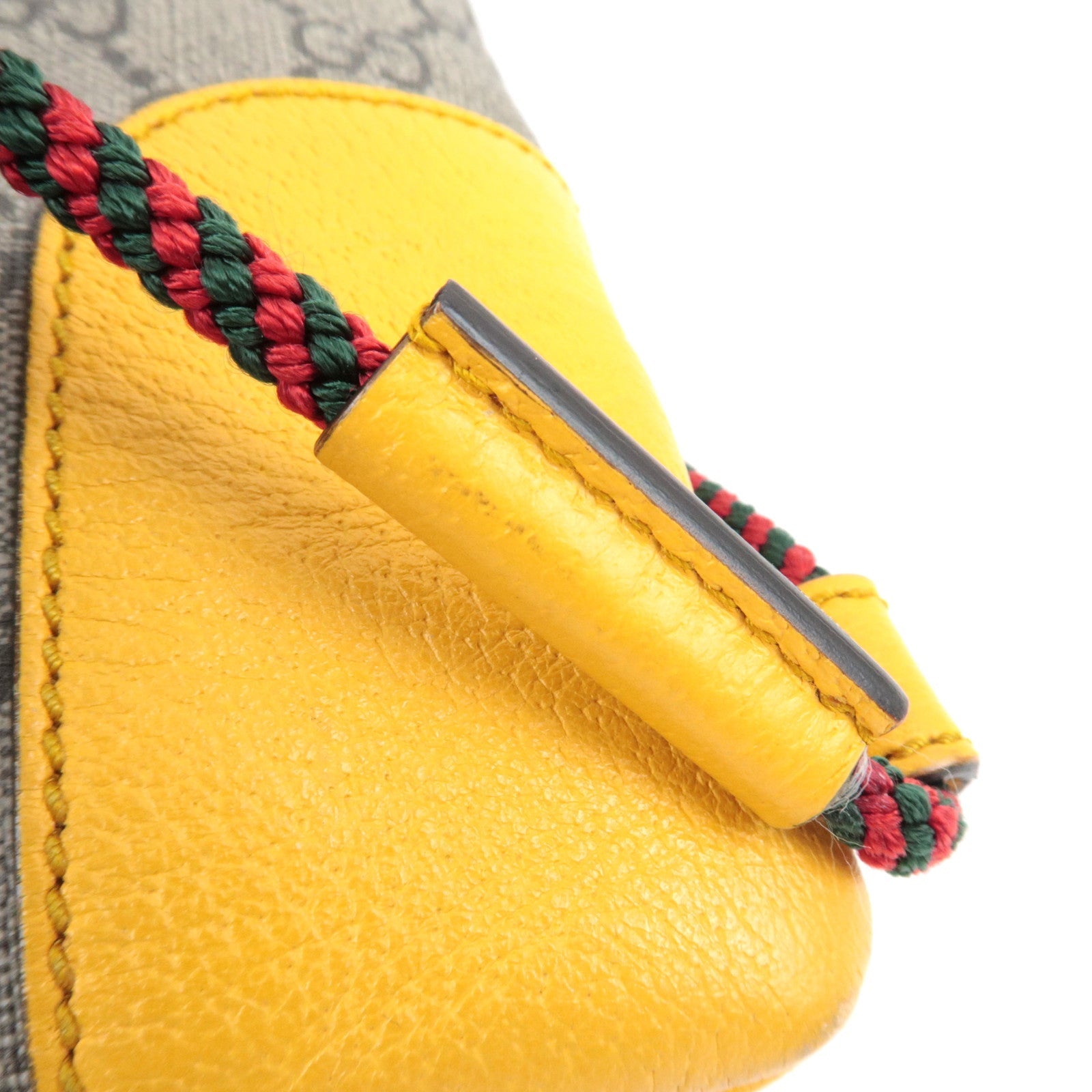 GUCCI GG Supreme Drawstring Backpack Leather Nylon Beige Brown Yellow 473872