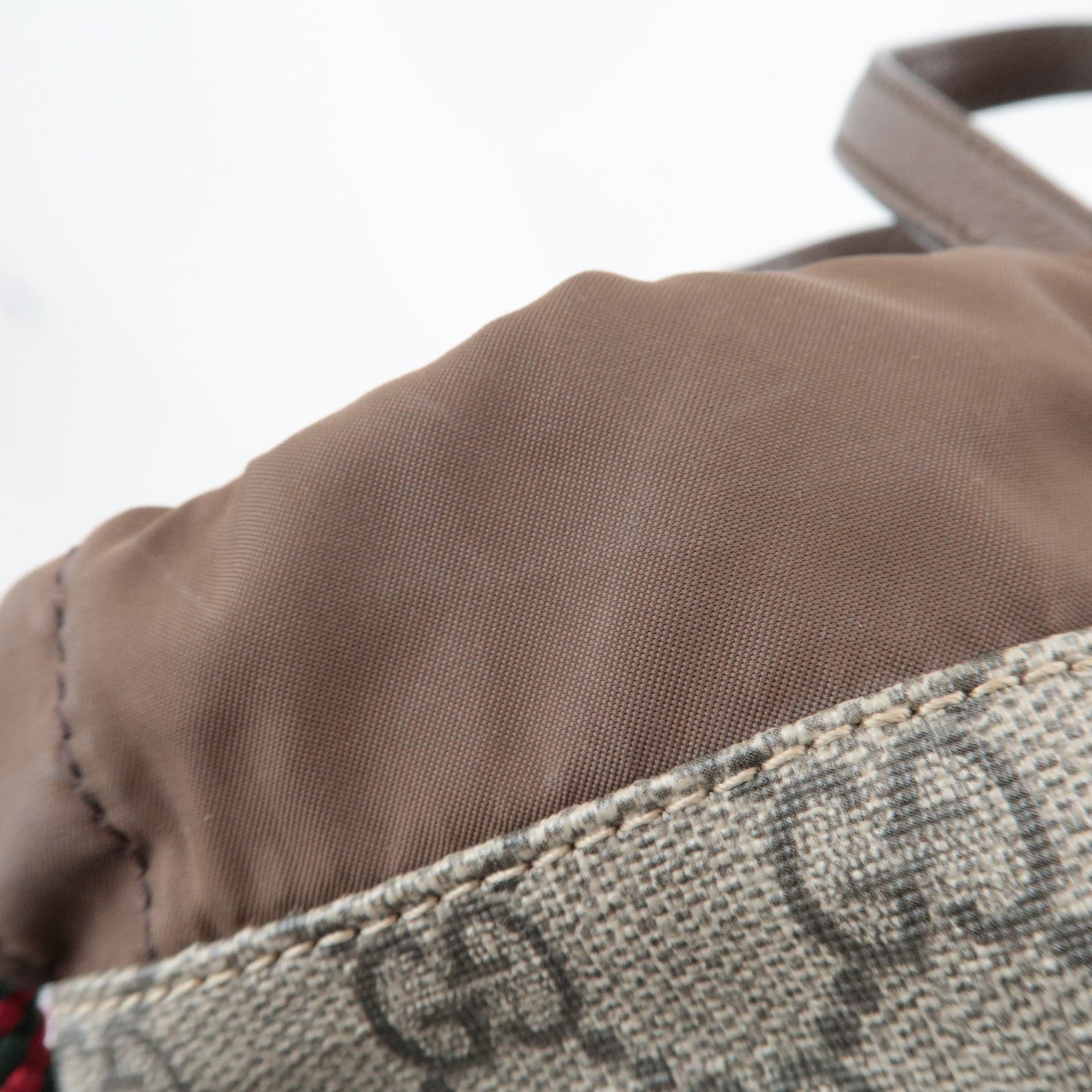 GUCCI GG Supreme Drawstring Backpack Leather Nylon Beige Brown Yellow 473872