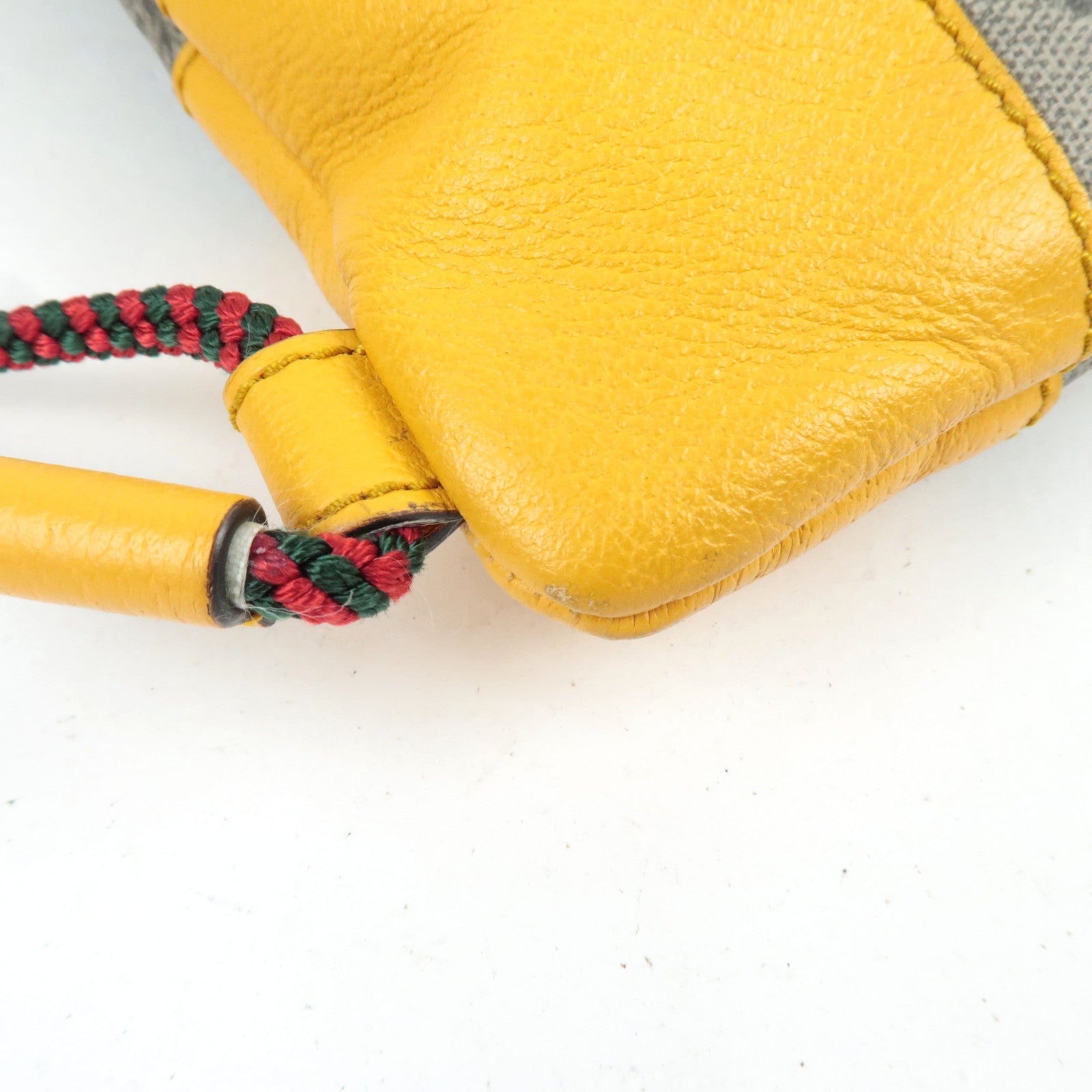 GUCCI GG Supreme Drawstring Backpack Leather Nylon Beige Brown Yellow 473872