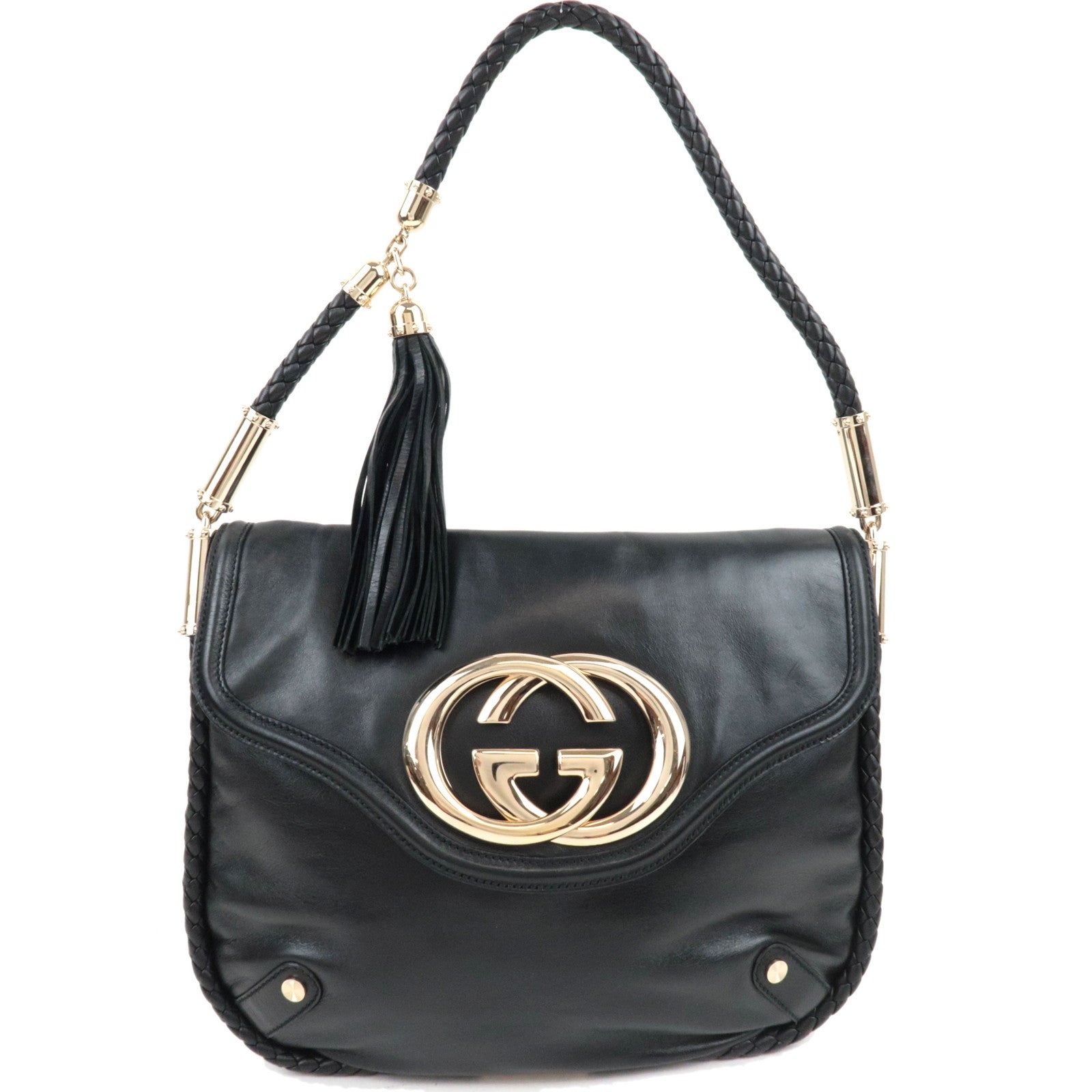 GUCCI Interlocking G One-Shoulder Bag Leather Black 16773278889