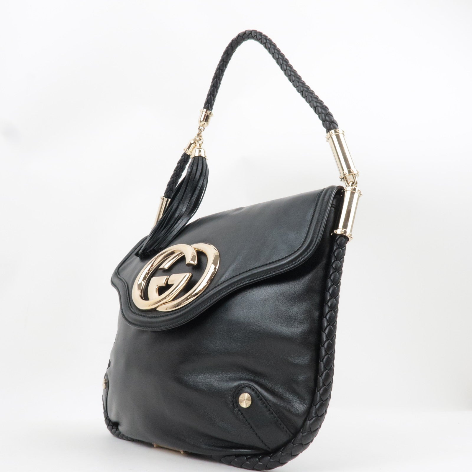 GUCCI Interlocking G One-Shoulder Bag Leather Black 167732