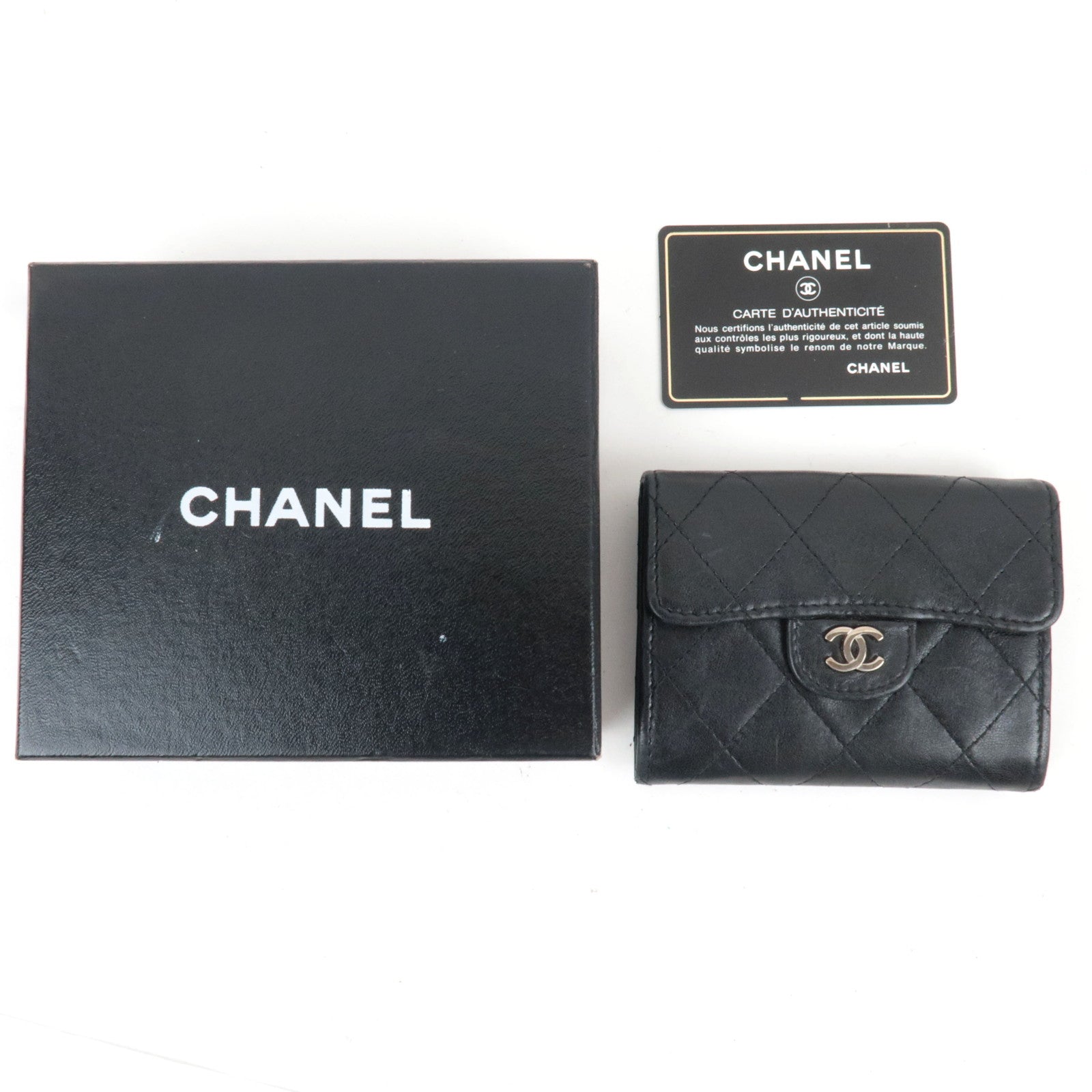 CHANEL Matelasse Card Case Lambskin Black Silver HDW 13736834 *Box, G card