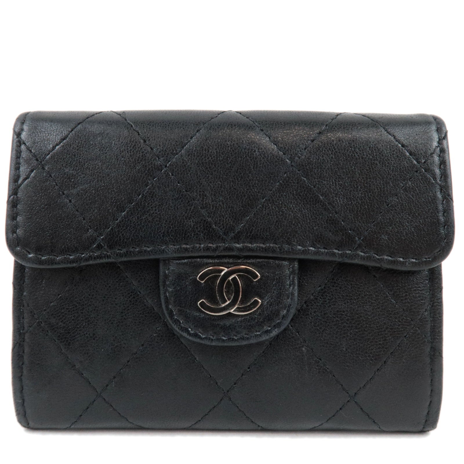 CHANEL Matelasse Card Case Lambskin Black Silver HDW 13736834 *Box, G card78911
