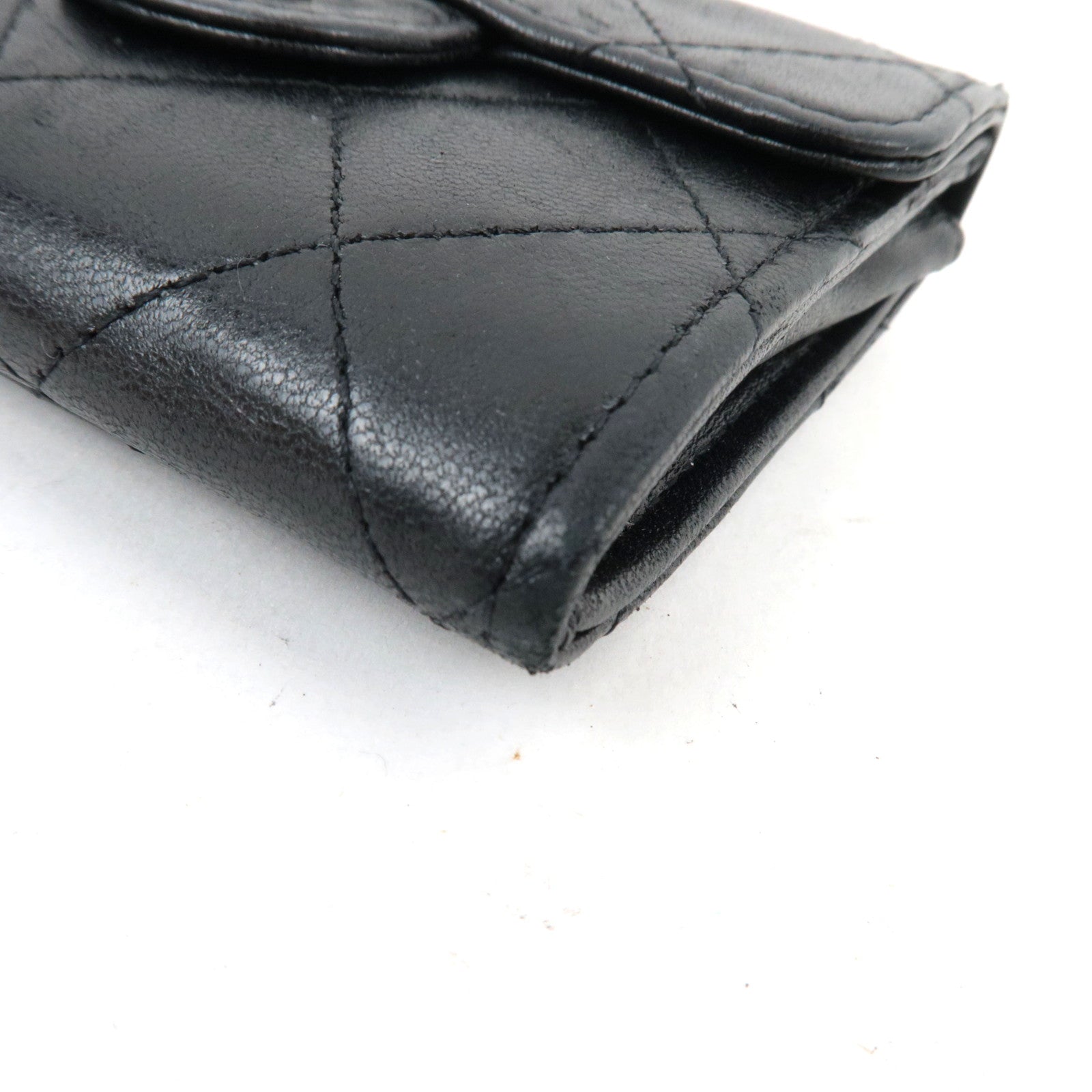 CHANEL Matelasse Card Case Lambskin Black Silver HDW 13736834 *Box, G card