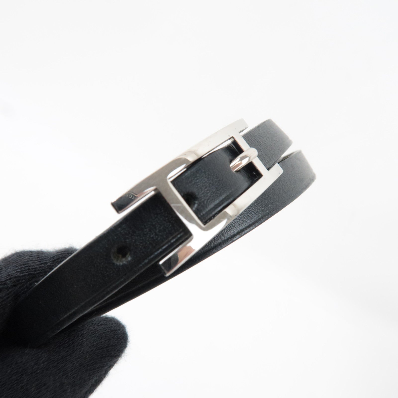 HERMES Hapi 3 Bracelet □E Stamp (2001) Leather Black Silver HDW