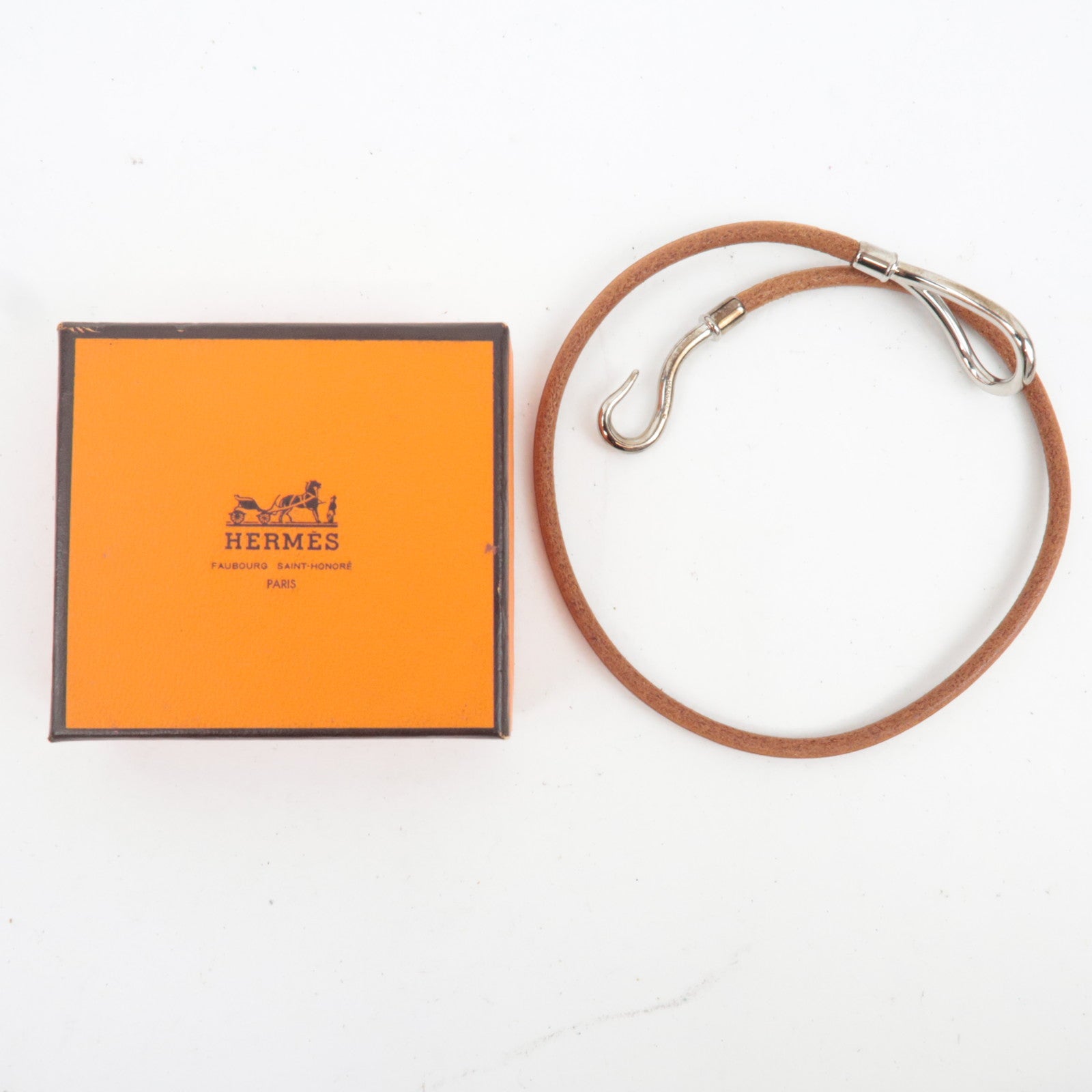 HERMES Jumbo Choker Double Bracelet Leather Brown Silver HDW *Box