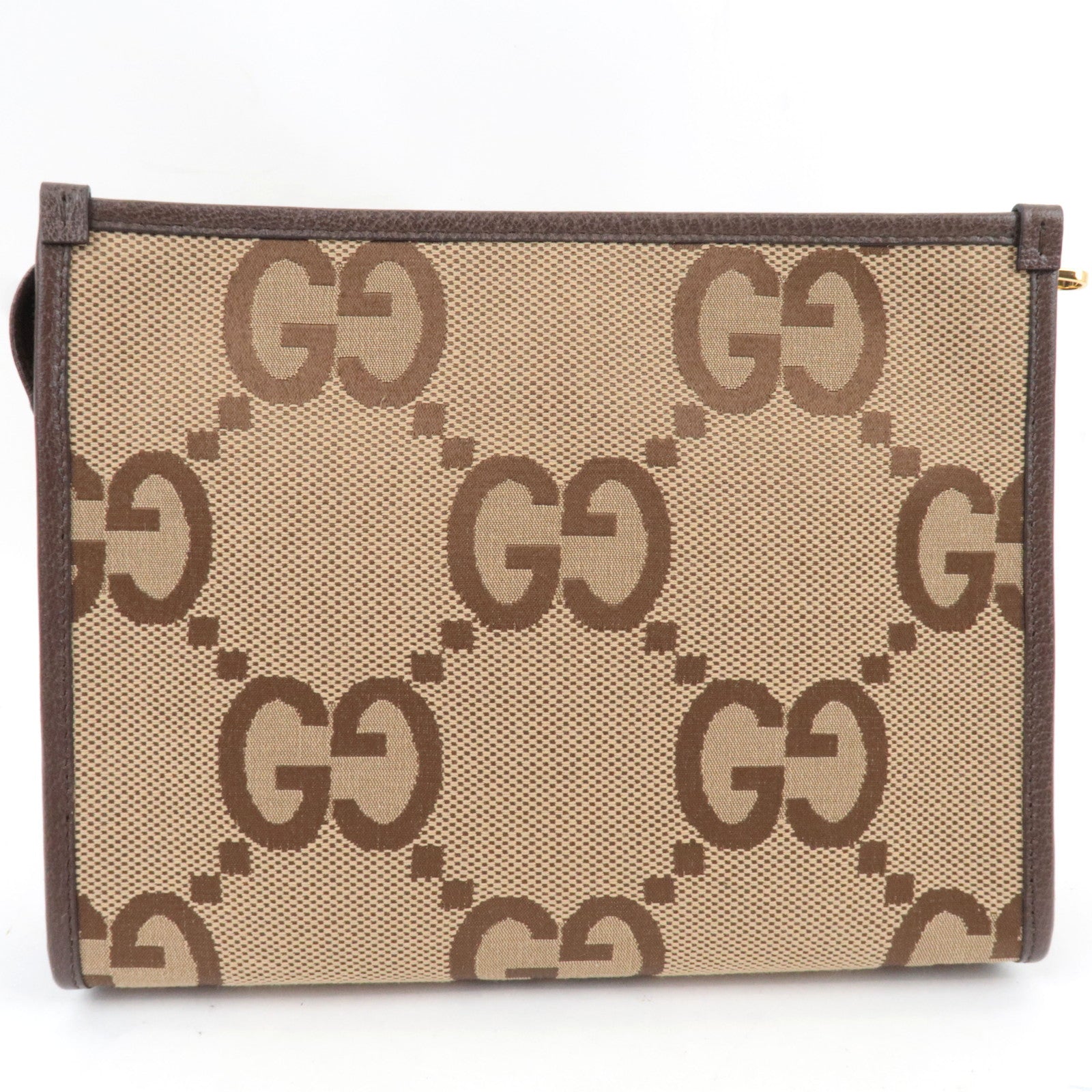 GUCCI Jumbo GG Clutch Bag Canvas Leather Beige Brown 699318 *Dust bag