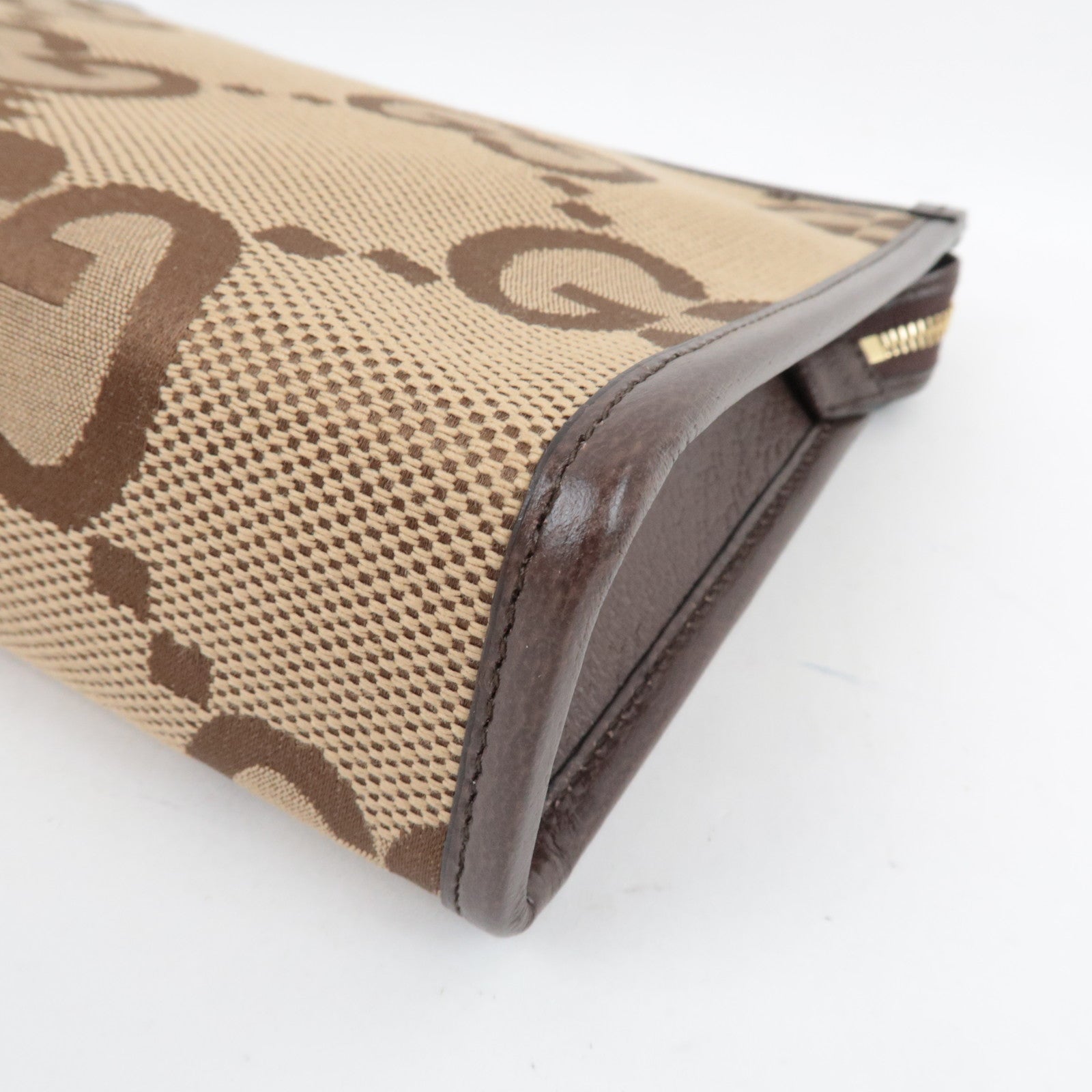 GUCCI Jumbo GG Clutch Bag Canvas Leather Beige Brown 699318 *Dust bag