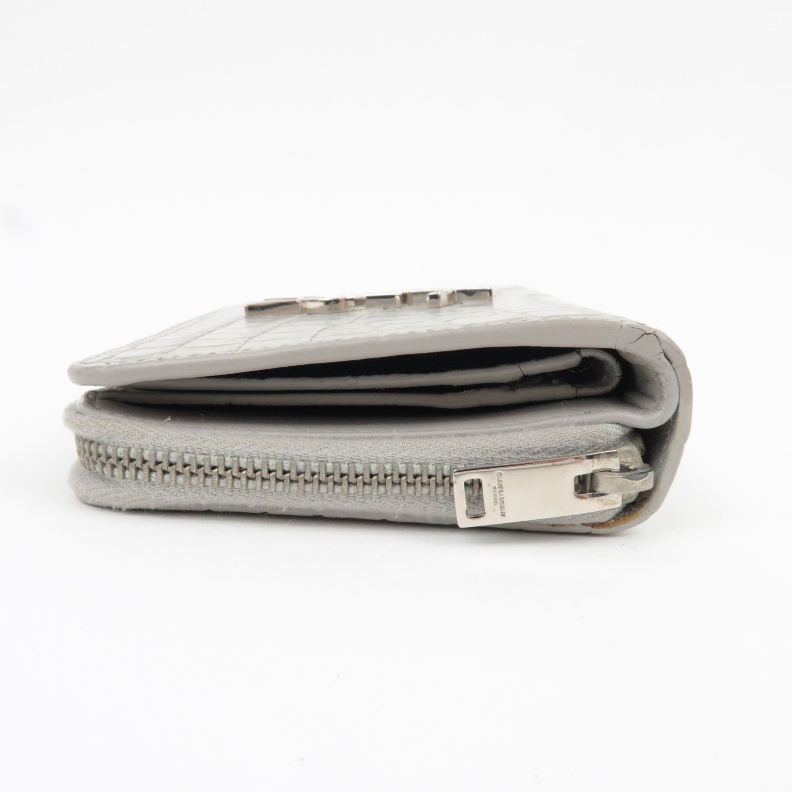 Saint Laurent Cassandre Bifold Wallet Leather Gray Silver HDW 403964