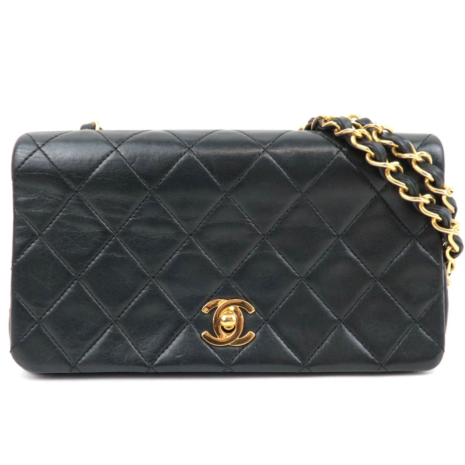 CHANEL Full Flap Mini Matelasse 19 Chain Shoulder Bag Lambskin Black Gold HDW A03571 126106279009