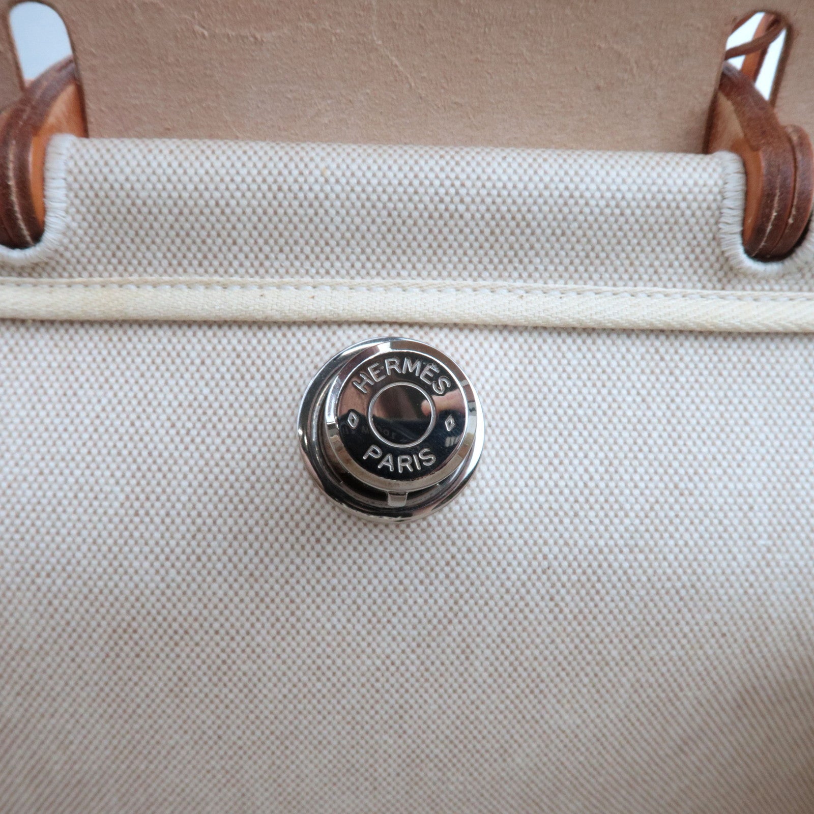 HERMES Her Bag MM □B Stamp (1998) Toile H Leather Beige Camel *Spare bag, Key Lock, Clochette