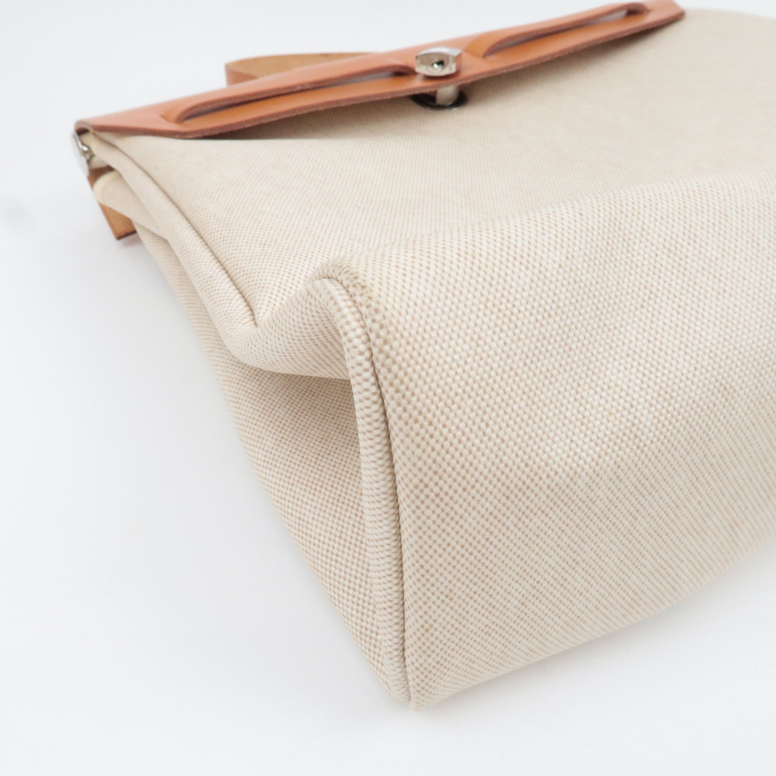 HERMES Her Bag MM □B Stamp (1998) Toile H Leather Beige Camel *Spare bag, Key Lock, Clochette