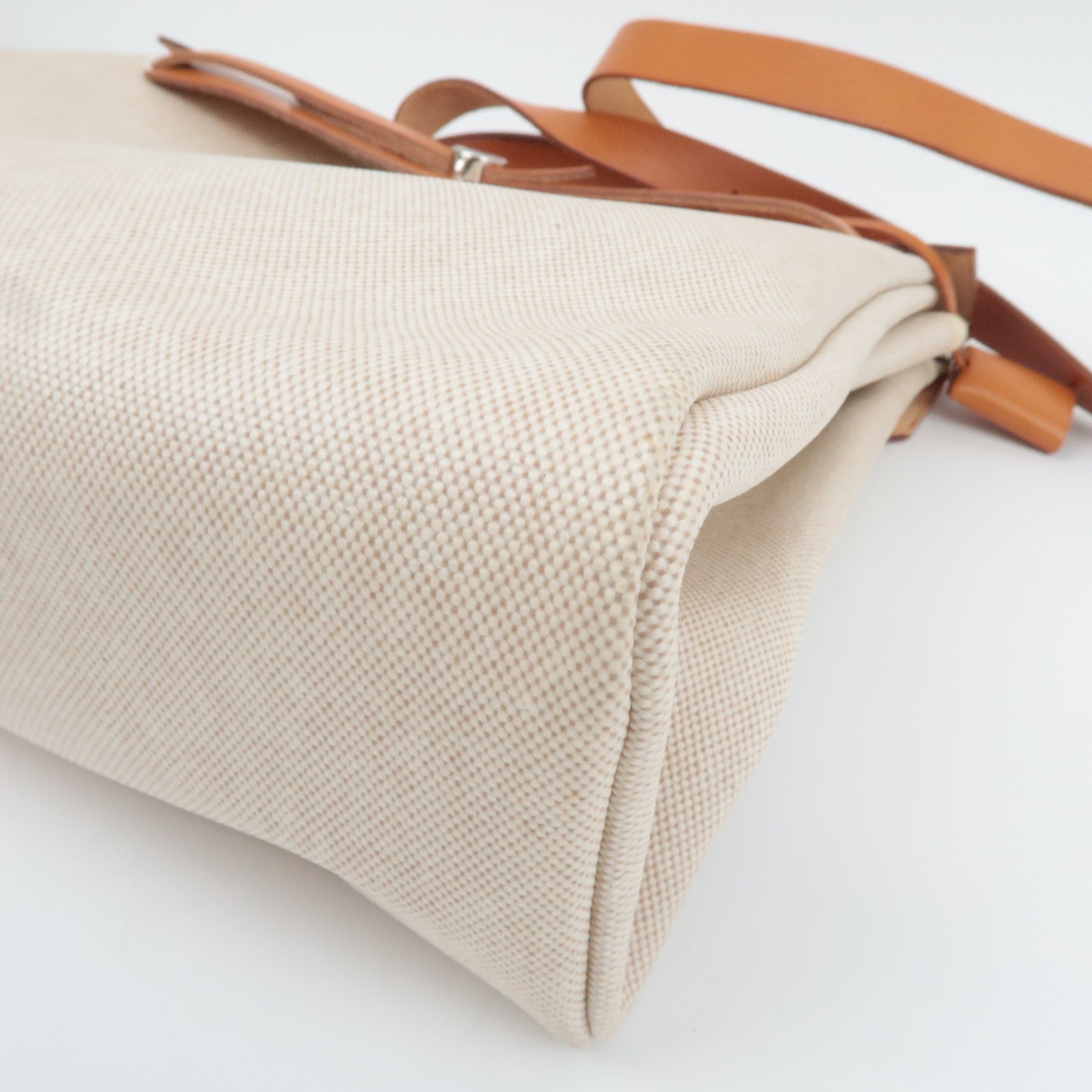 HERMES Her Bag MM □B Stamp (1998) Toile H Leather Beige Camel *Spare bag, Key Lock, Clochette