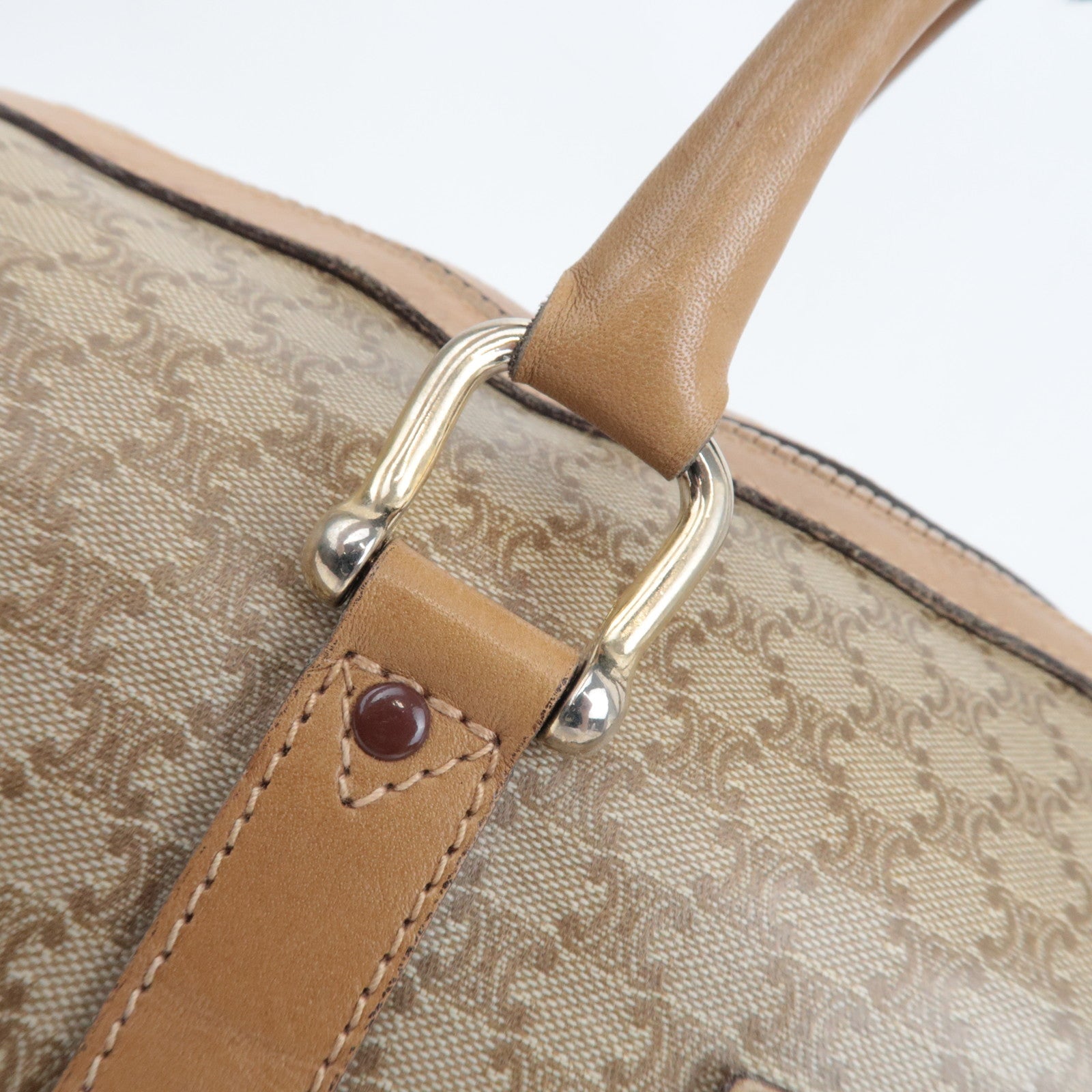 CELINE Macadam Boston Bag PVC Leather Beige Brown