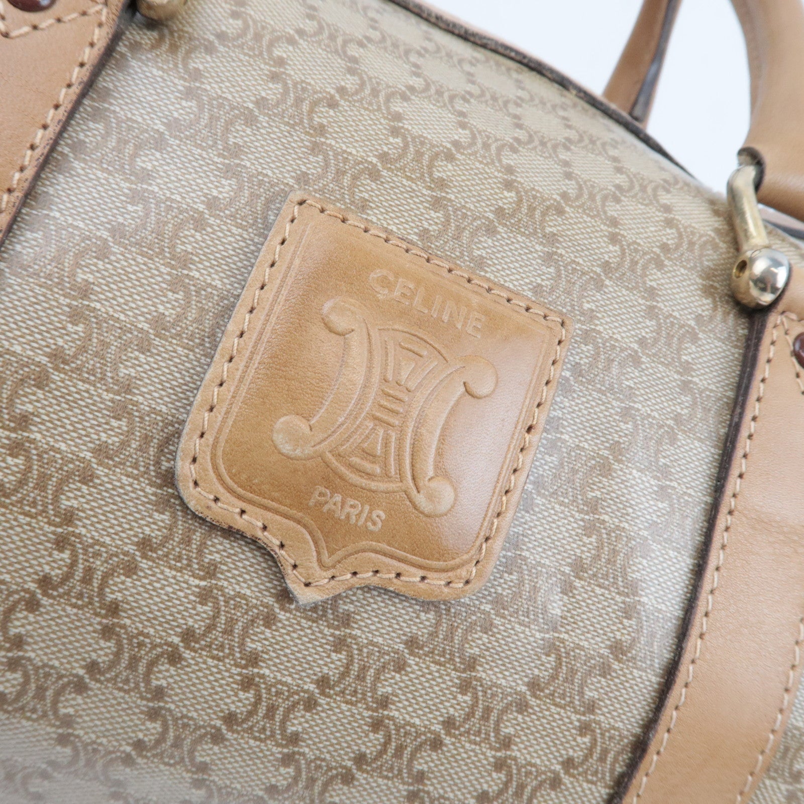 CELINE Macadam Boston Bag PVC Leather Beige Brown