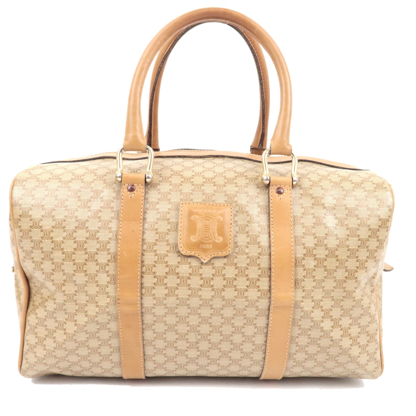 CELINE Macadam Boston Bag PVC Leather Beige Brown79019