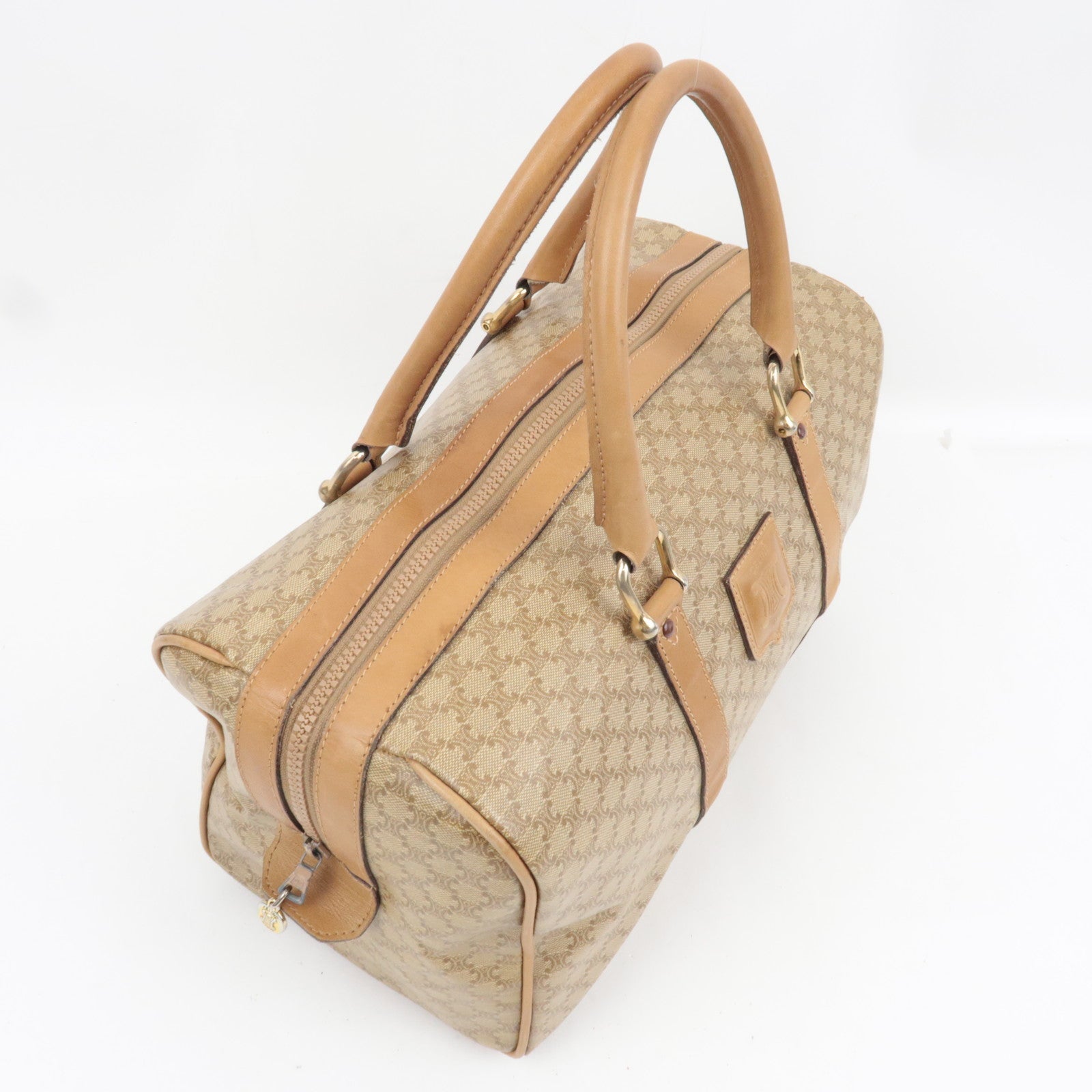 CELINE Macadam Boston Bag PVC Leather Beige Brown